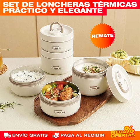 SET X4 PORTACOMIDAS Y LONCHERA TÉRMICA